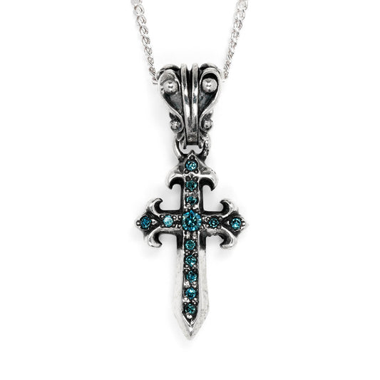 Charm : Pollicino Cross w/Blue Diamond Pave
