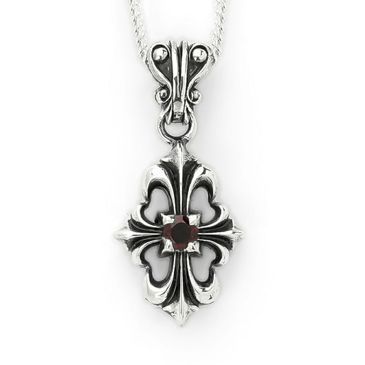 Charm : Stone Cross w/Garnet