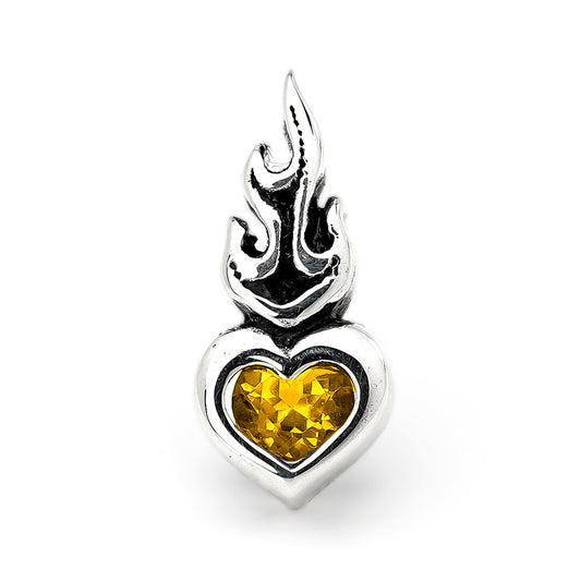 Earring : Small Sacred Heart Stud w/Citrine