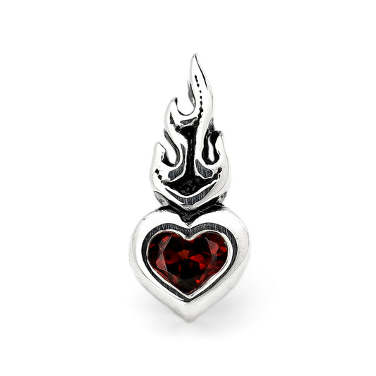 Earring : Small Sacred Heart Stud w/Garnet