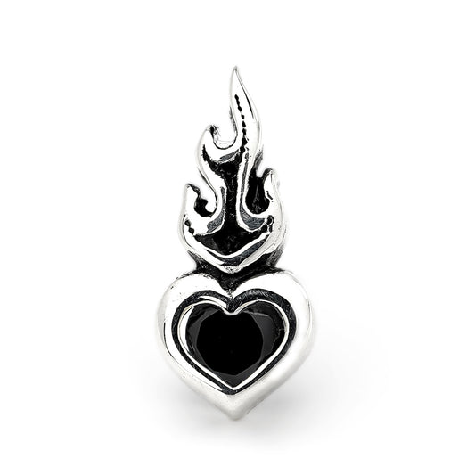 Earring : Small Sacred Heart Stud w/Onyx