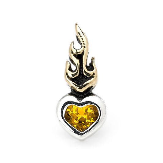 Earring : Small Sacred Heart Stud w/K18Flame w/Citrine