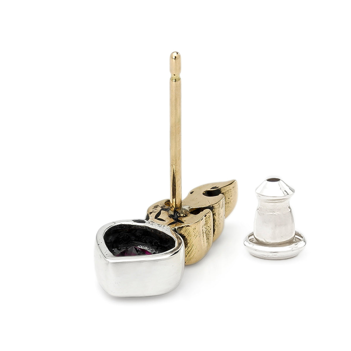 Earring : Small Sacred Heart Stud w/K18Flame w/Pink Topaz