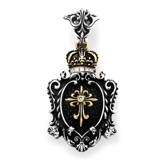 Pendant : King Crown Crest Inlay w/K18Establish Cross&Crown w/Diamond(Cross/Crown)