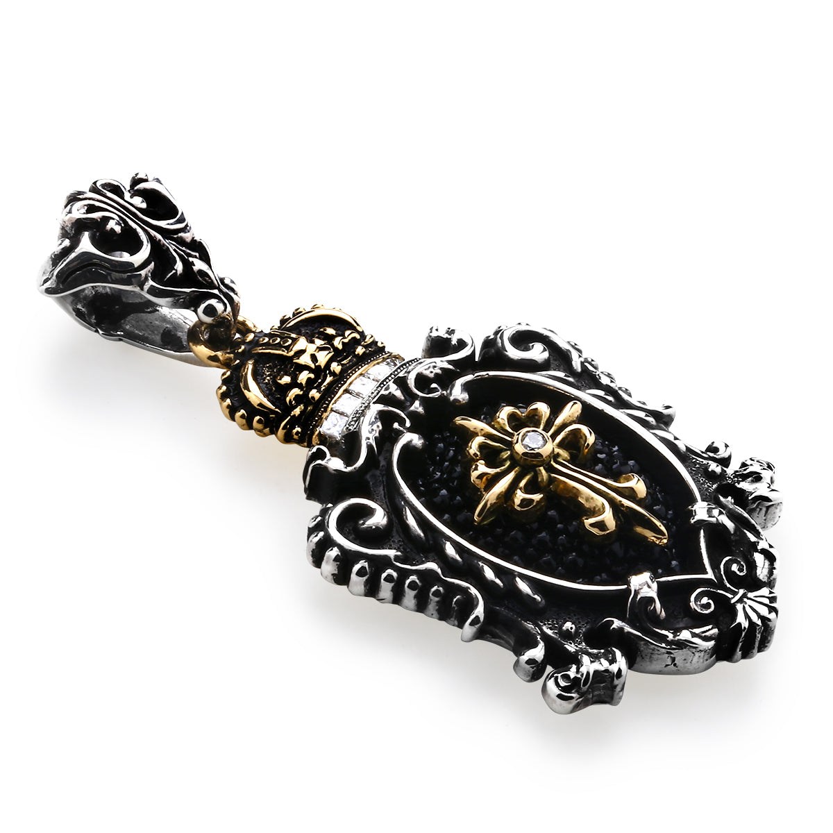 Pendant : King Crown Crest Inlay w/K18Establish Cross&Crown w/Diamond(Cross/Crown)