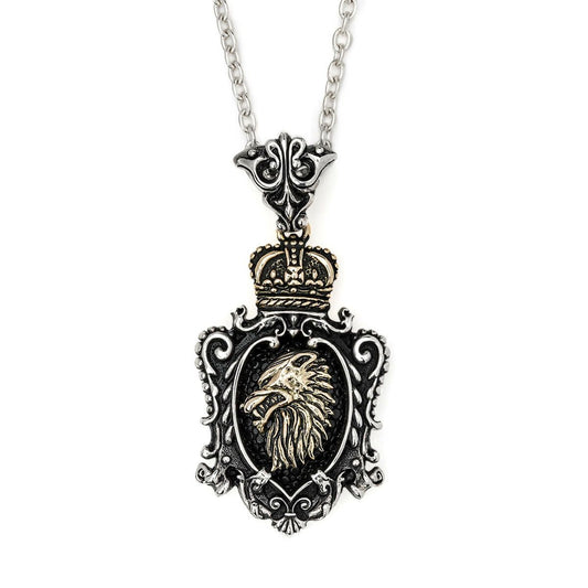 Pendant : King Crown Crest Inlay w/K18Wolf&Crown w/Sanded Stingray Black