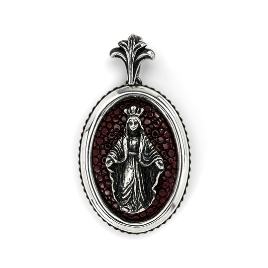 Pendant : Large Oval Inlay w/Mother Maria w/Sanded Stingray Burgundy