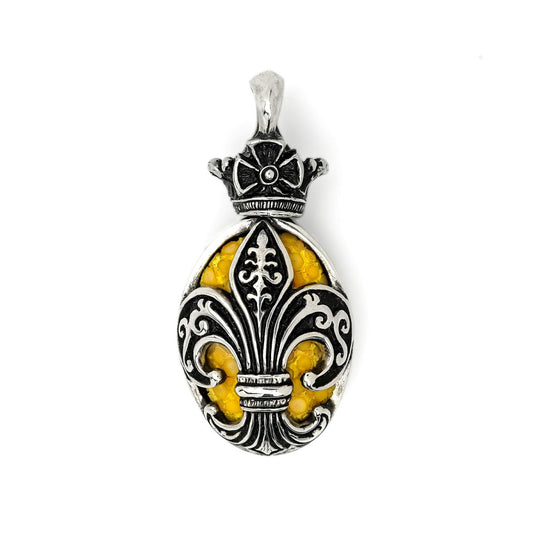 Pendant:Small Oval Fleur-de-lis Inlay w/Sanded Stingray