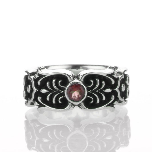 Ring : Scroll Celtic Vine w/Small Stone 2nd Edition w/Garnet