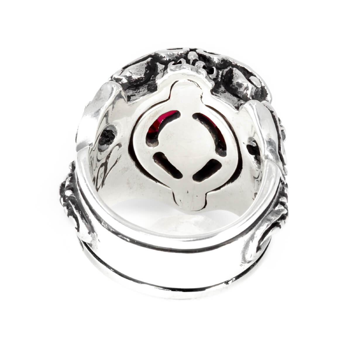 Ring : Scroll Heart w/CZ Stone Red