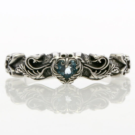 Ring : Narrow Scroll Heart w/Blue Topaz