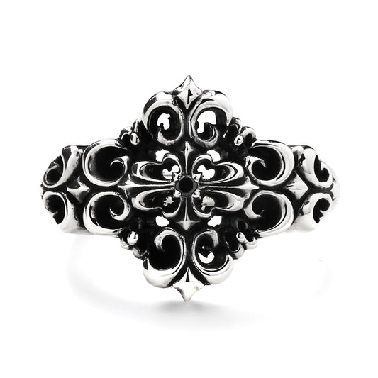 Ring : Small Four Fleur-de-lis w/Stone Cross w/Black Diamond(Cross)