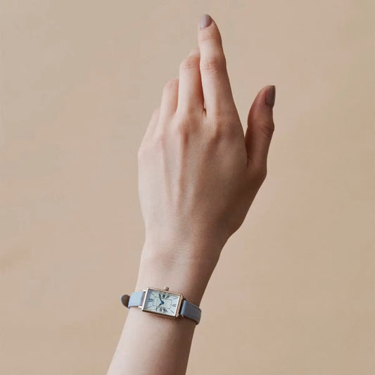 Tsuki Square Rose Gold Cream White Gray Leather