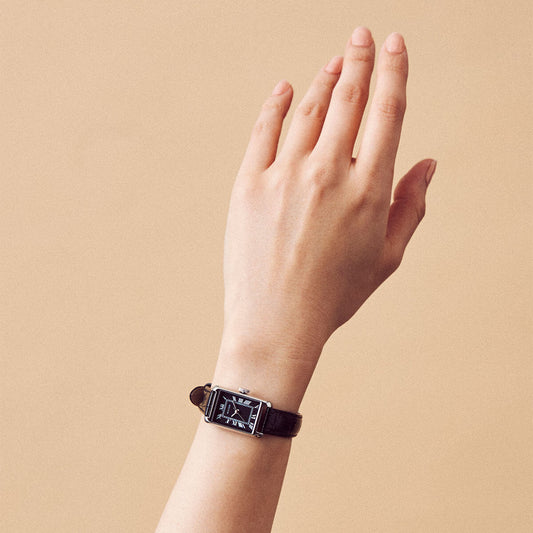 Tsuki Oboroduki Square Silver Black Leather Noir