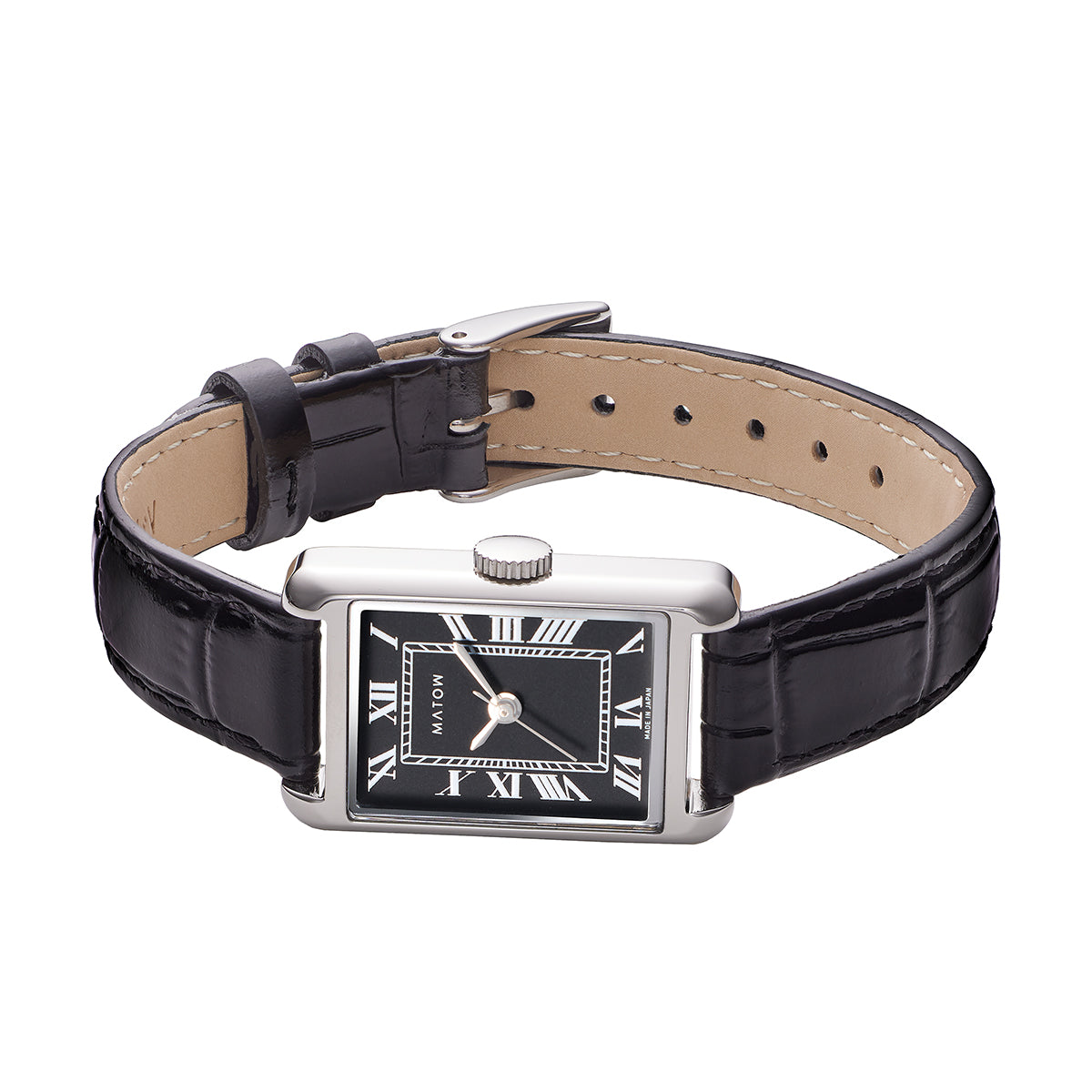 Tsuki Oboroduki Square Silver Black Leather Noir