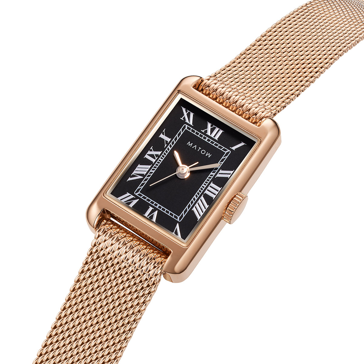 Tsuki Oboroduki Square Rose Gold Mesh Noir