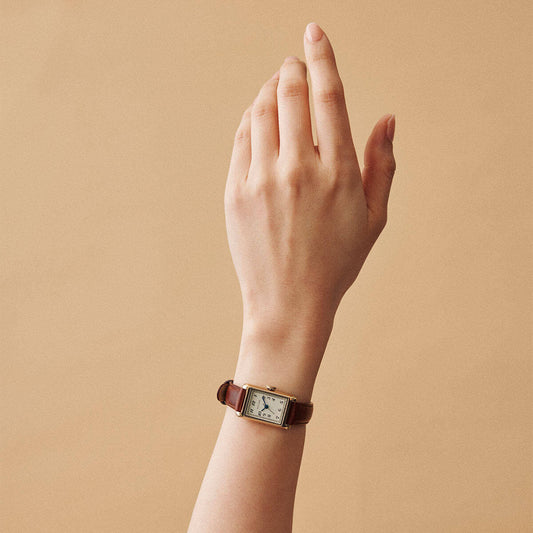 Tsuki Oboroduki Square Gold Brown Leather Arabic