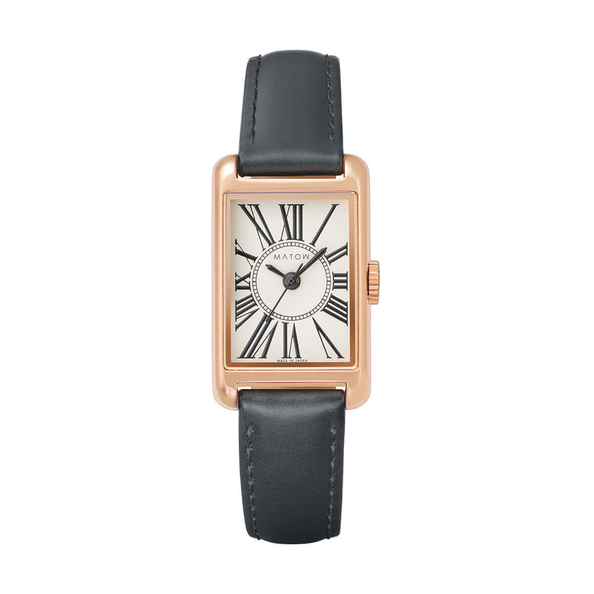 Tsuki Oboroduki Square Rose Gold Black Leather Circle Roman
