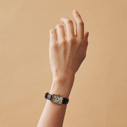 Tsuki Oboroduki Square Rose Gold Black Leather Circle Roman