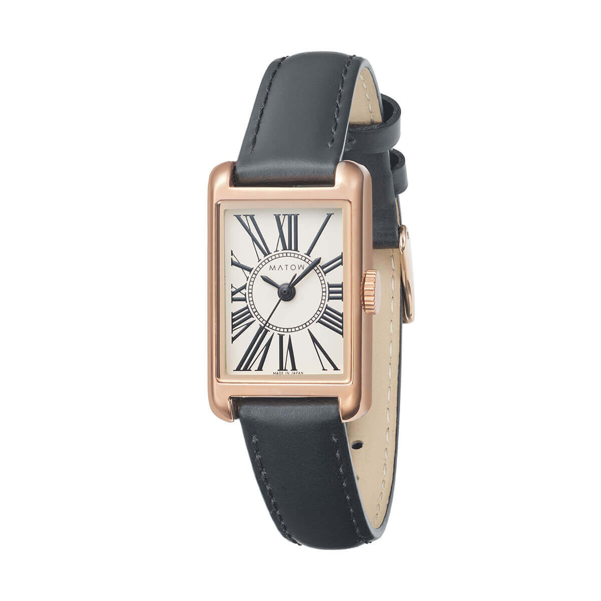 Tsuki Oboroduki Square Rose Gold Black Leather Circle Roman