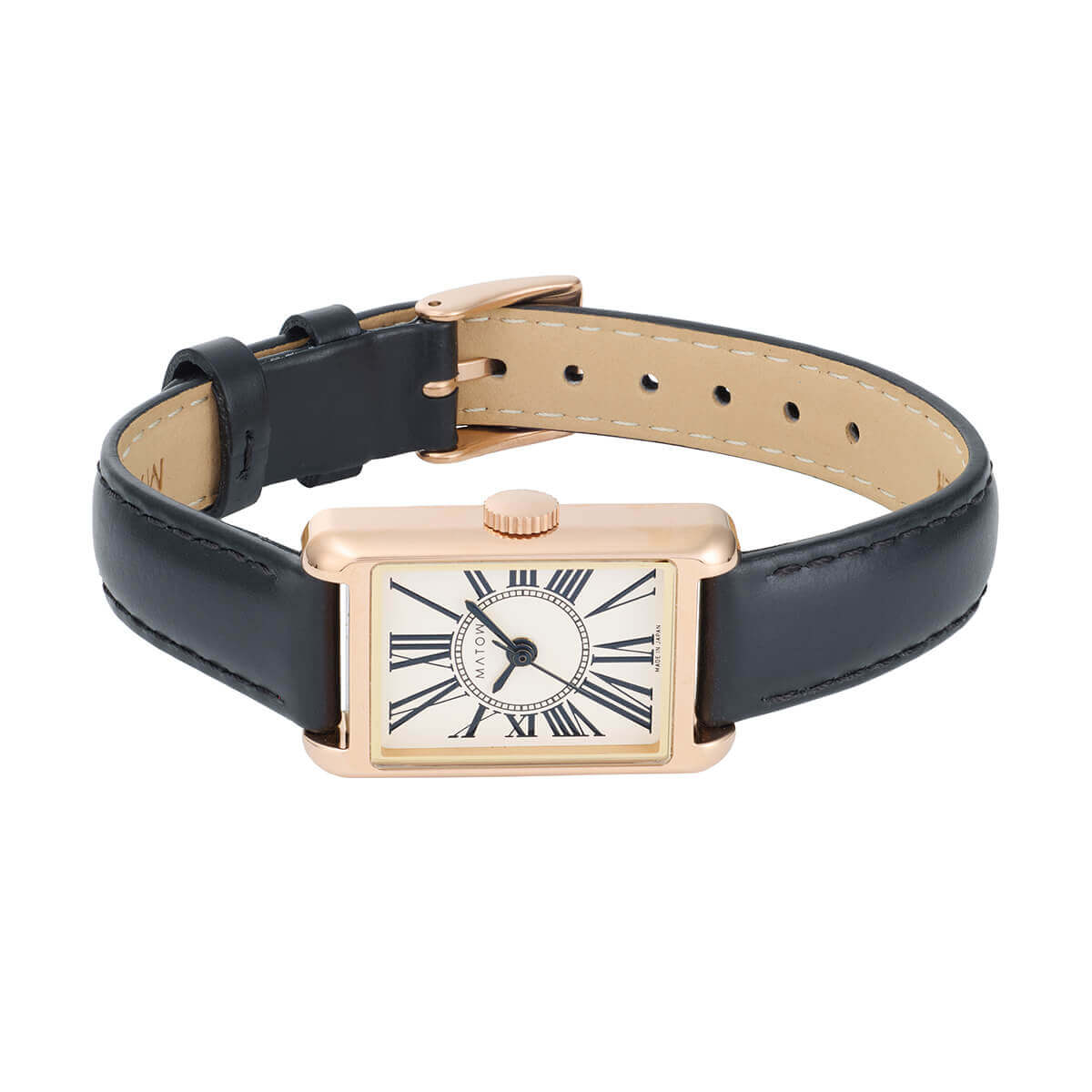 Tsuki Oboroduki Square Rose Gold Black Leather Circle Roman