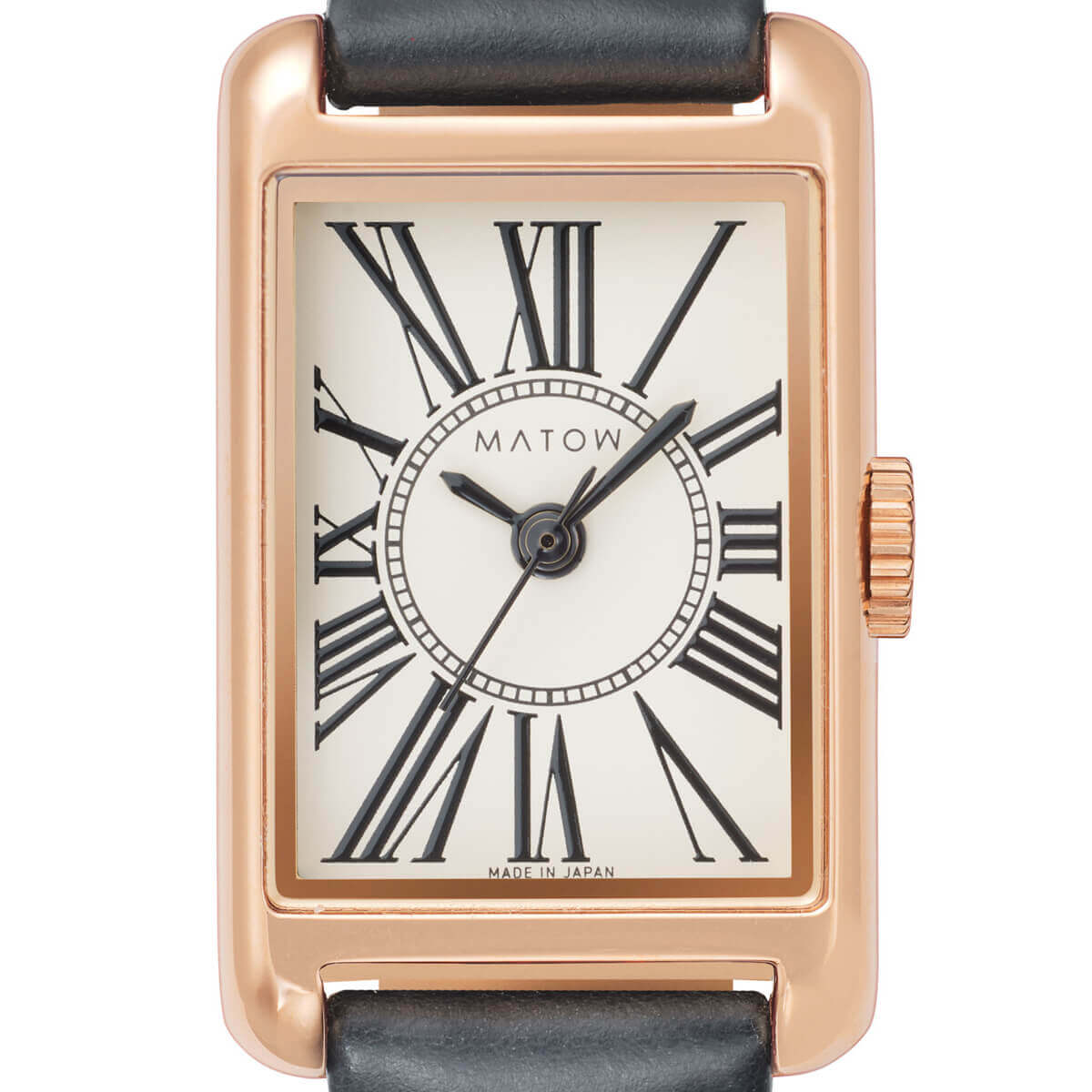 Tsuki Oboroduki Square Rose Gold Black Leather Circle Roman