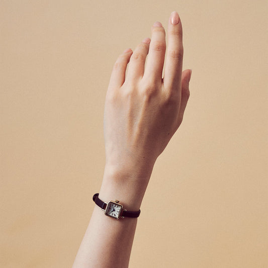 Tsuki Tangetsu Mini Square Gold White Black Leather