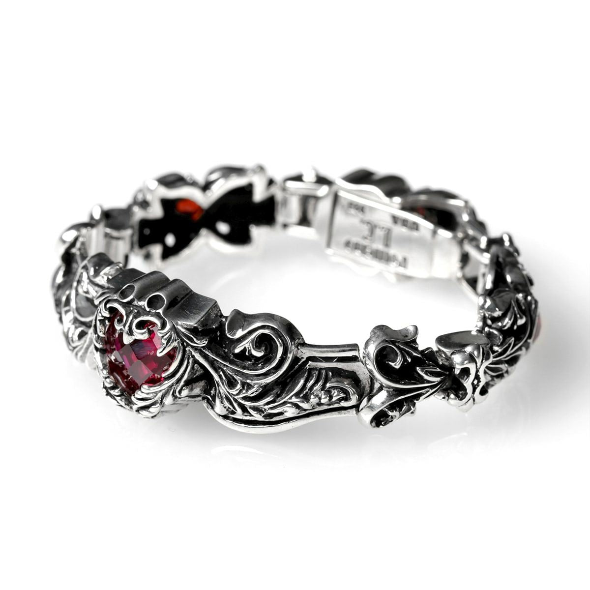 Bracelet : Scroll Heart w/CZ Stone&Garnet