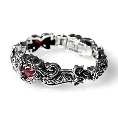 Bracelet : Scroll Heart w/CZ Stone&Garnet