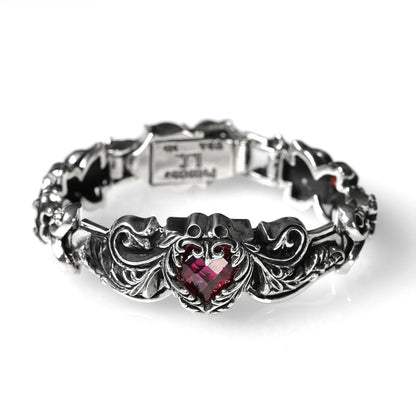 Bracelet : Scroll Heart w/CZ Stone&Garnet