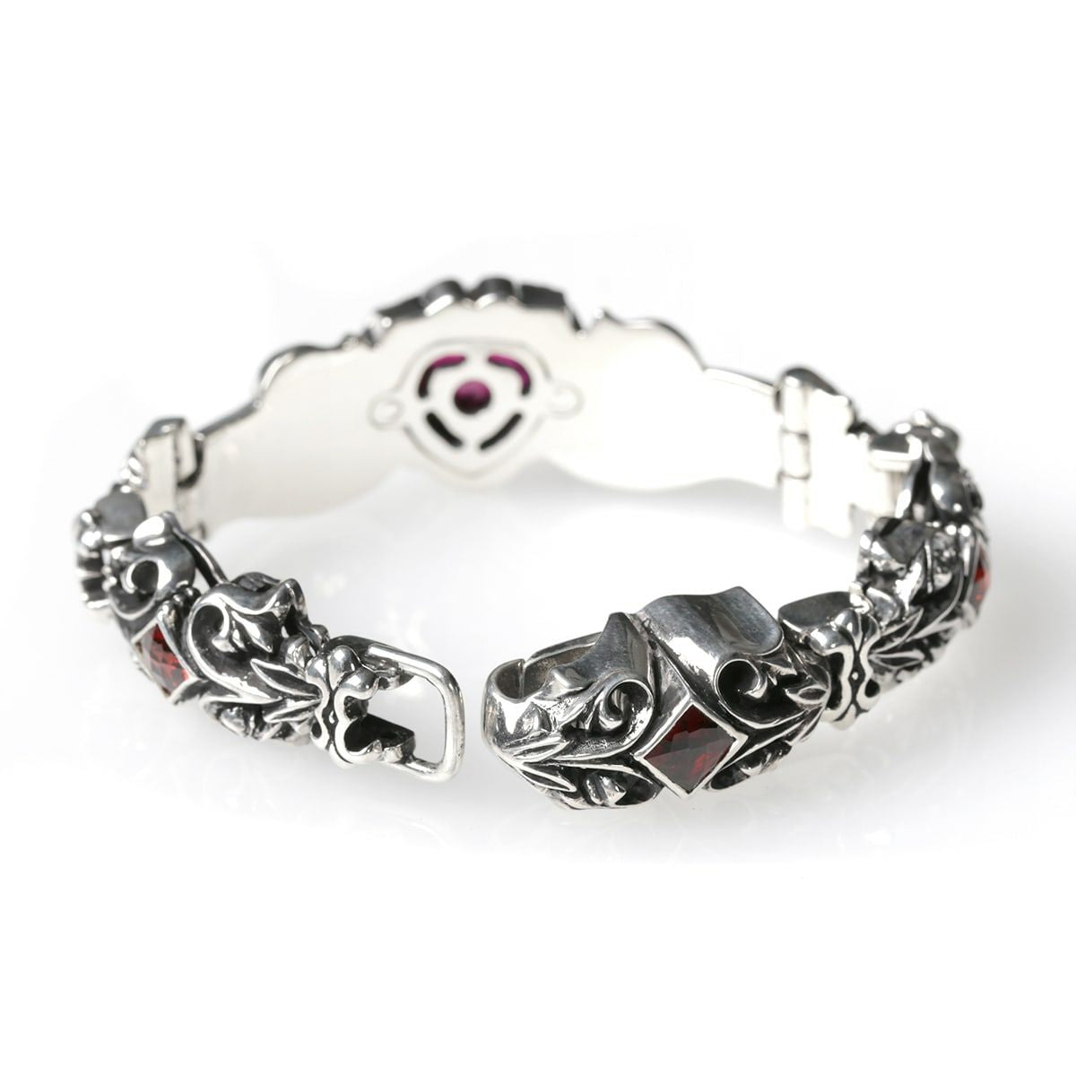 Bracelet : Scroll Heart w/CZ Stone&Garnet