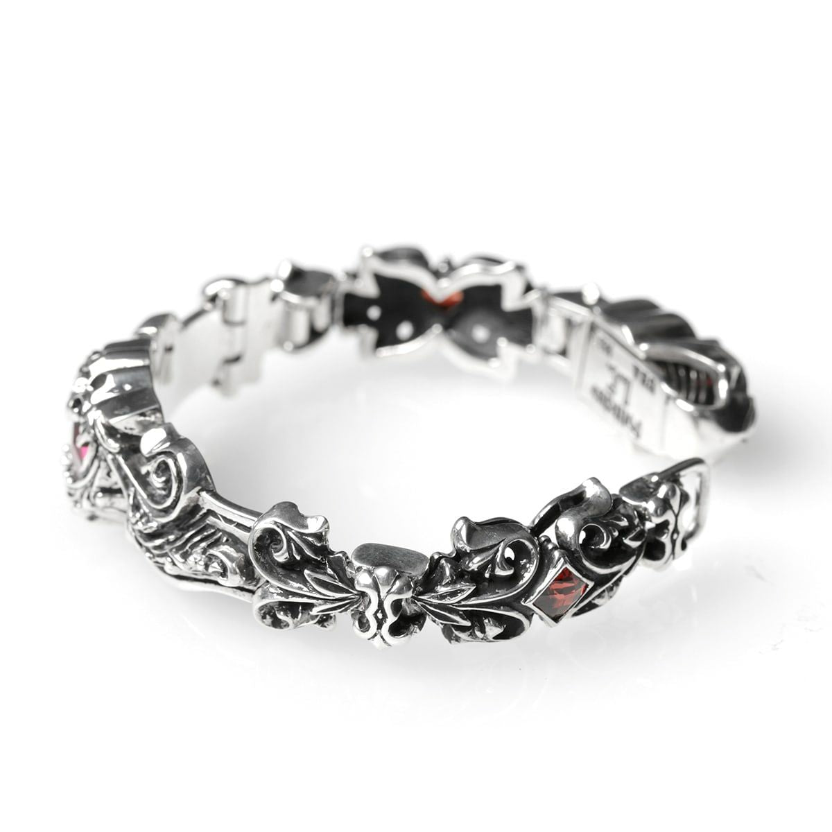 Bracelet : Scroll Heart w/CZ Stone&Garnet