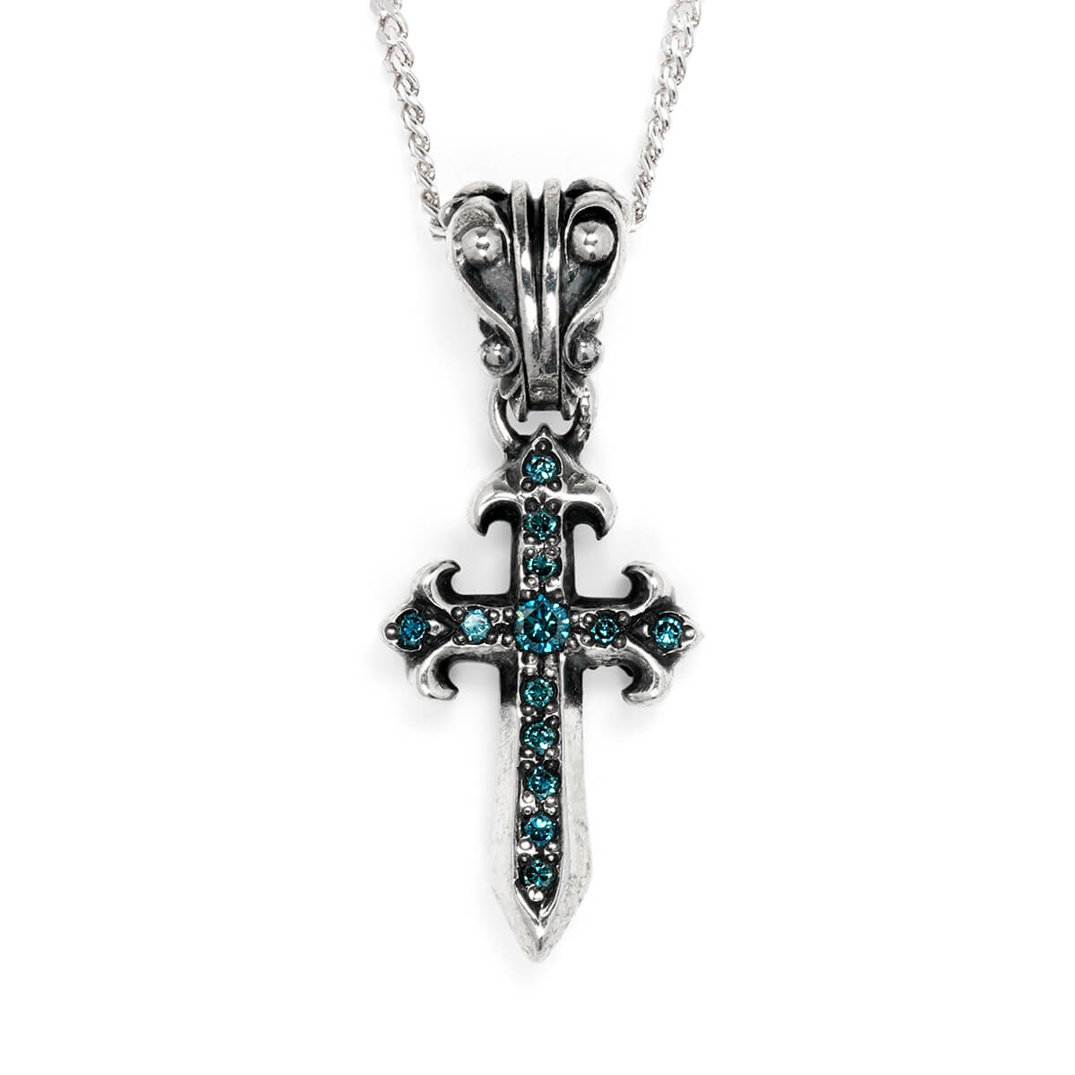 Charm : Pollicino Cross w/Blue Diamond Pave