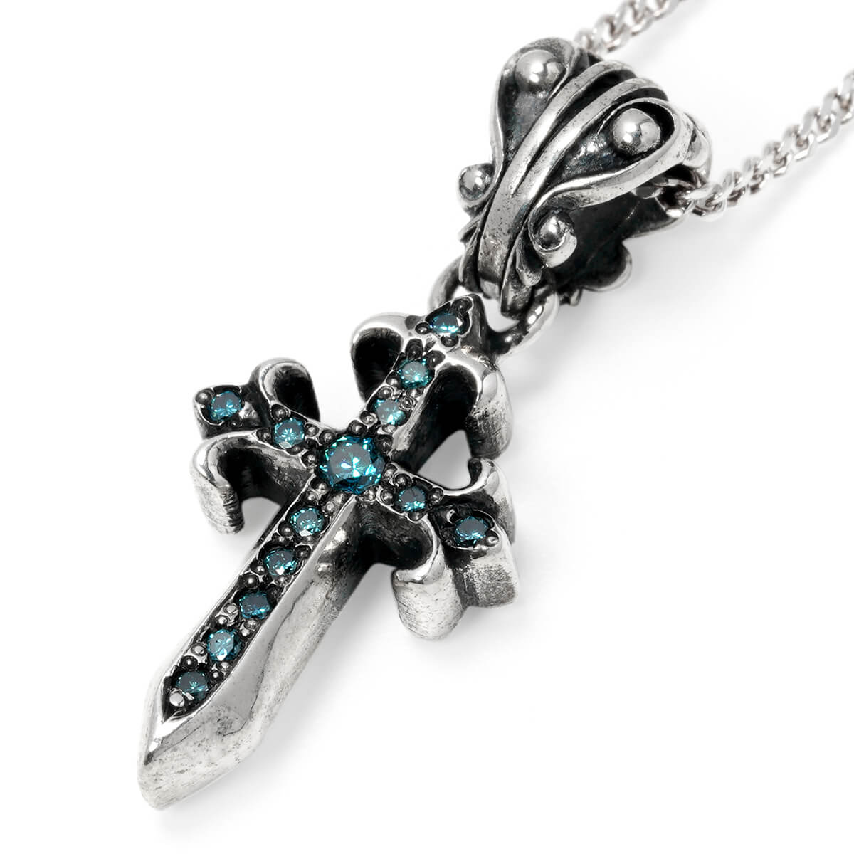 Charm : Pollicino Cross w/Blue Diamond Pave