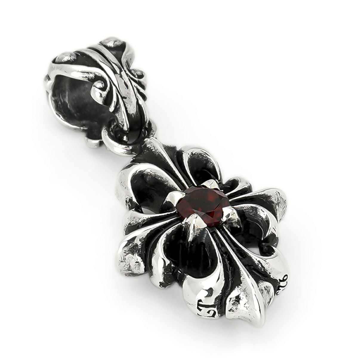 Charm : Stone Cross w/Garnet