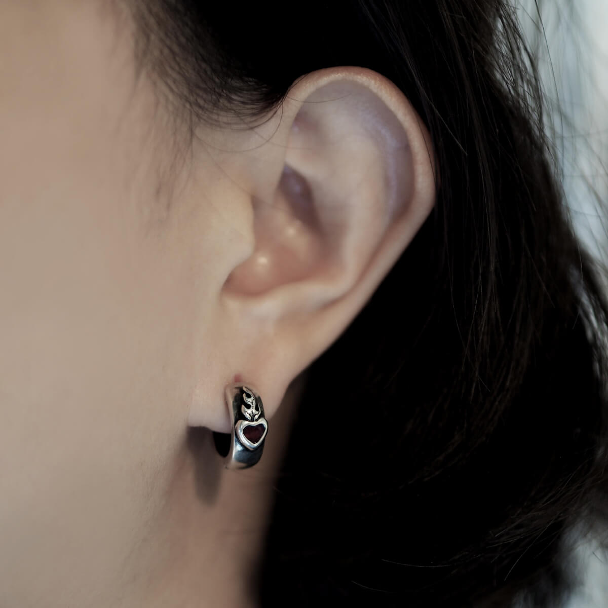 Earring : Sacred Heart w/Ruby