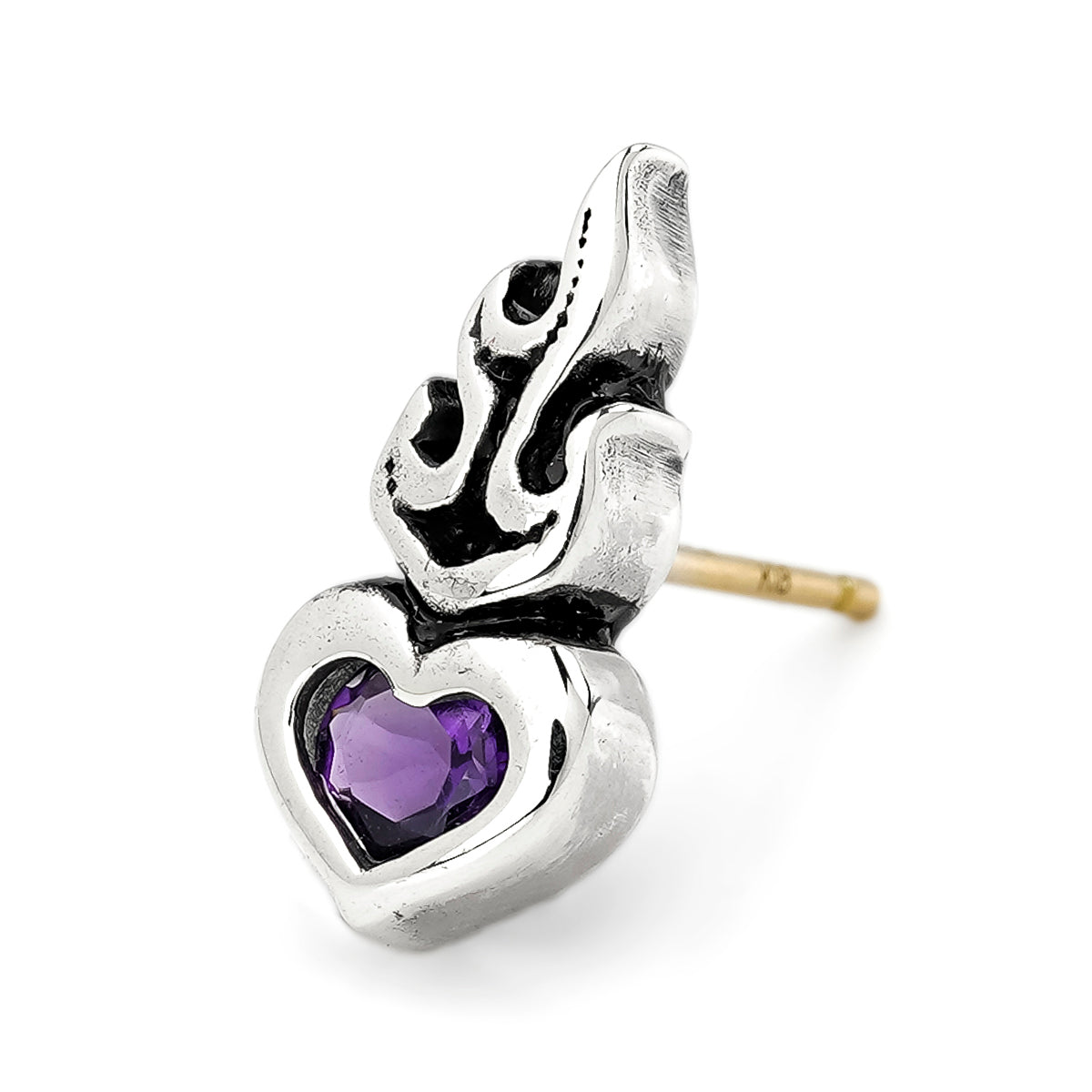 Earring : Small Sacred Heart Stud w/Amethyst