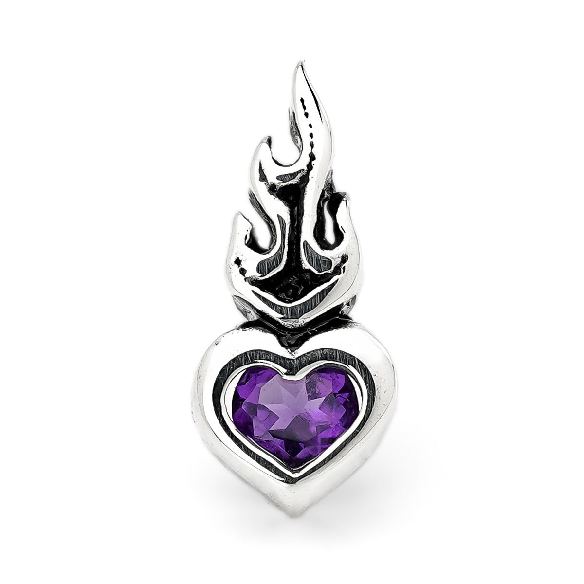 Earring : Small Sacred Heart Stud w/Amethyst