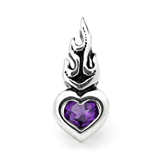 Earring : Small Sacred Heart Stud w/Amethyst