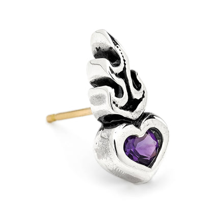 Earring : Small Sacred Heart Stud w/Amethyst