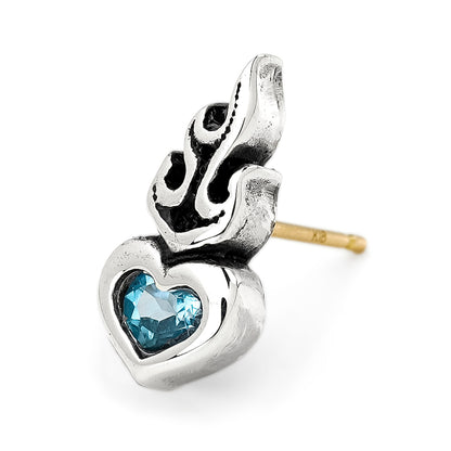 Earring : Small Sacred Heart Stud w/Blue Topaz