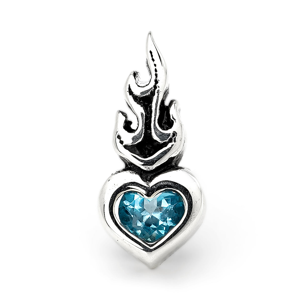 Earring : Small Sacred Heart Stud w/Blue Topaz