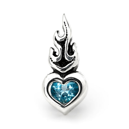 Earring : Small Sacred Heart Stud w/Blue Topaz