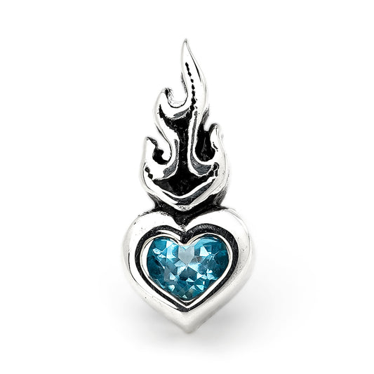 Earring : Small Sacred Heart Stud w/Blue Topaz