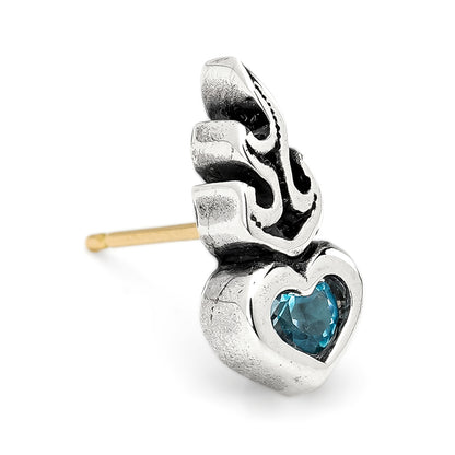 Earring : Small Sacred Heart Stud w/Blue Topaz
