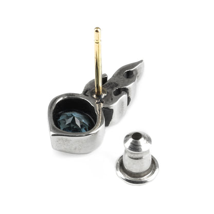 Earring : Small Sacred Heart Stud w/Blue Topaz