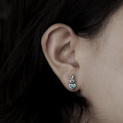 Earring : Small Sacred Heart Stud w/Blue Topaz