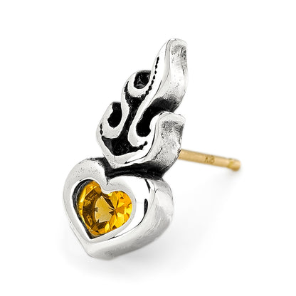 Earring : Small Sacred Heart Stud w/Citrine