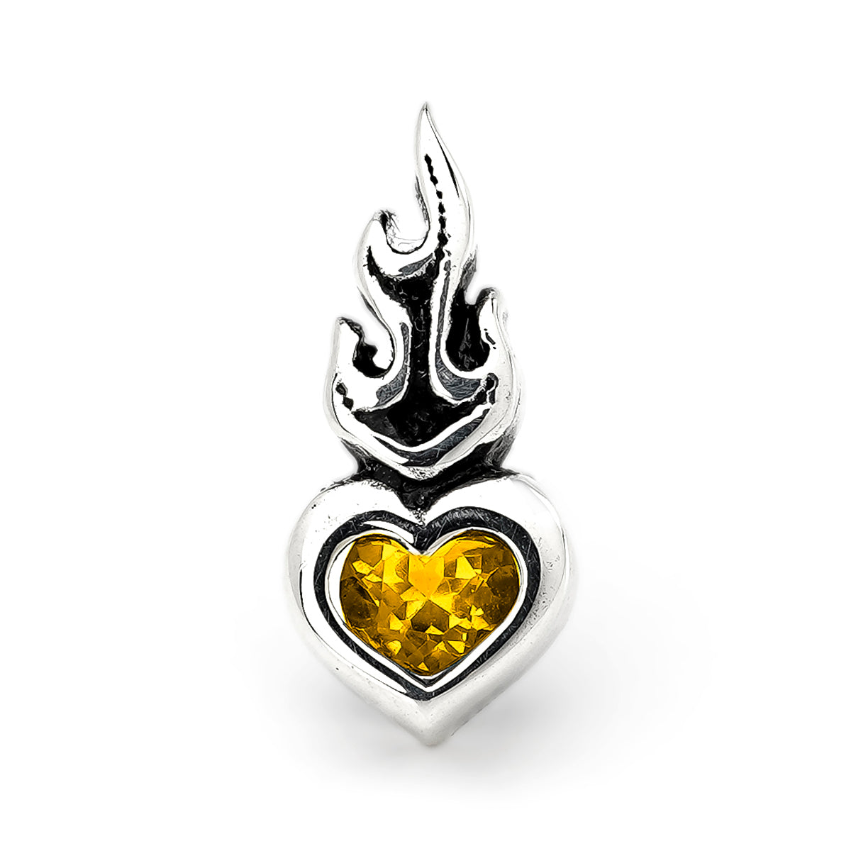 Earring : Small Sacred Heart Stud w/Citrine