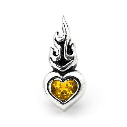 Earring : Small Sacred Heart Stud w/Citrine
